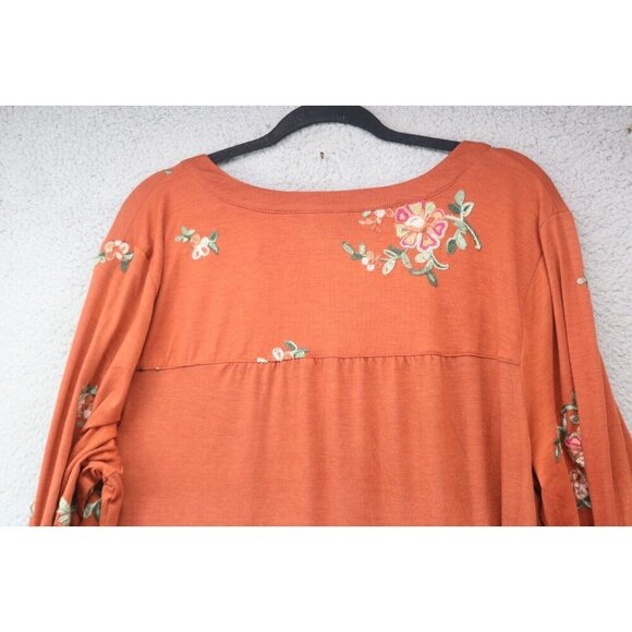 Fig & Flower Long Roll Tabbed Sleeves Tunic Top-Size 3X-Embroidered - Picture 8 of 9
